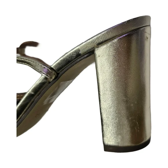 Rhinestone gold braided strappy block heel party shoes size 9 - Picture 8 of 15